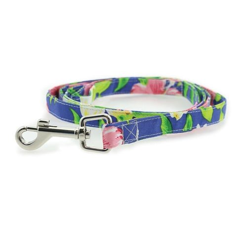 Blue Lagoon Hawaiian Hibiscus Dog Harness Dress with Matching Leash Set