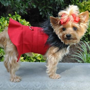 Chic Red Wool Dog Harness Coat with Faux Fur Trim for Cozy Winter Style