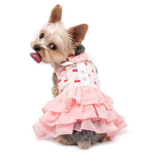 Adorable Pink Cherry Print Dog Dress Layered Skirt for Small Pets