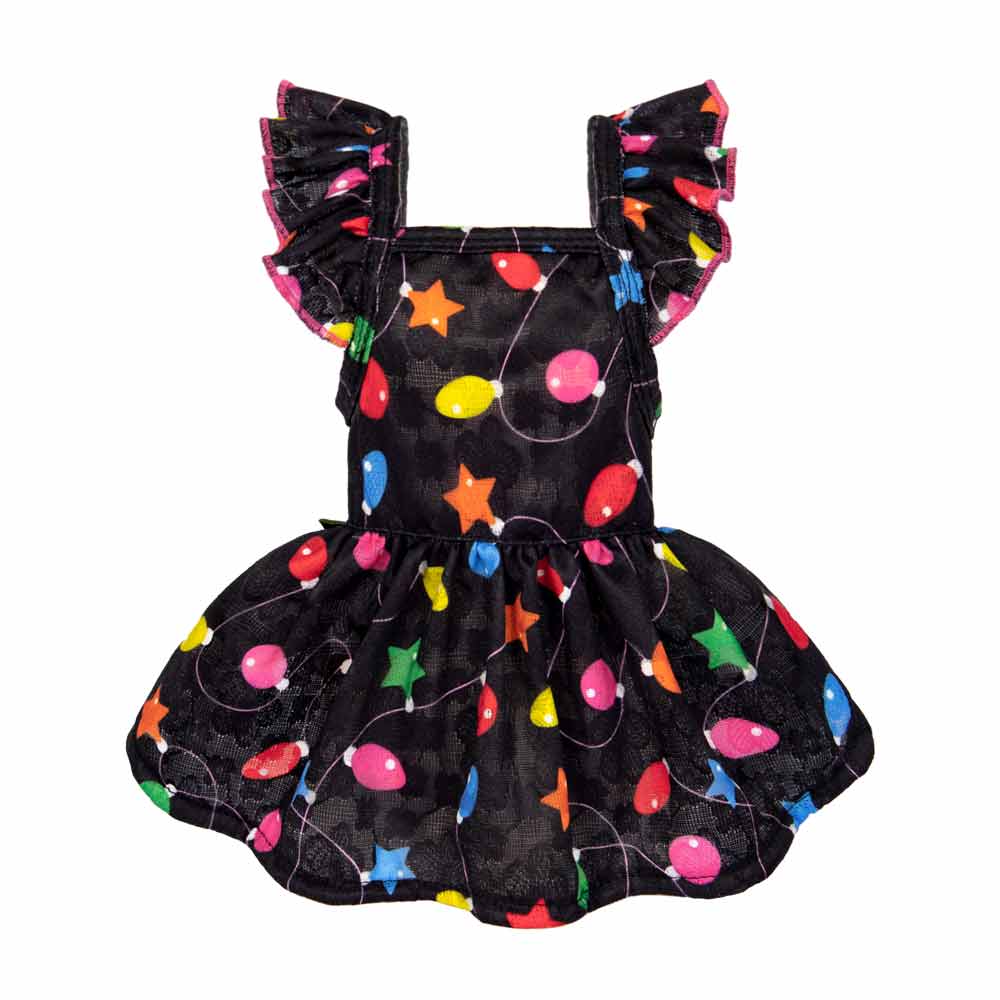 Festive Dog Christmas Light Ruffle Dress with Stars for Holiday Parties