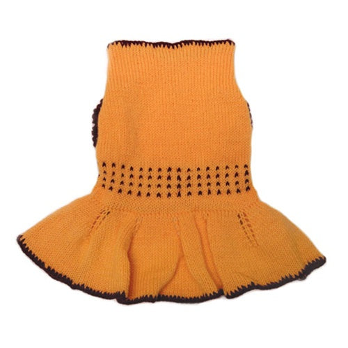 Adorable Hand-Knitted Dog Sweater Dress with Dotted Waist and D-Ring