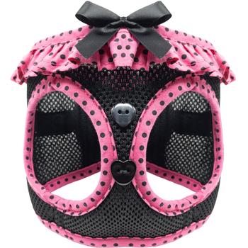 American River Choke-Free Dog Harness: Hot Pink Black Polka Dot Design