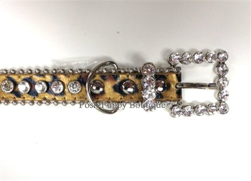 Couture Clear Crystal and Leather Dog Collar in Tan Leopard