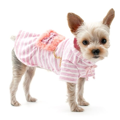 Adorable Pink Fuzzy Purse Dog Dress with Sequin Bowtie for Stylish Pups