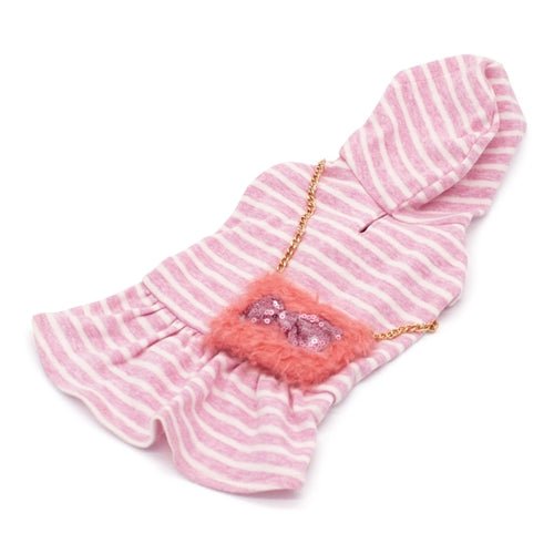 Adorable Pink Fuzzy Purse Dog Dress with Sequin Bowtie for Stylish Pups