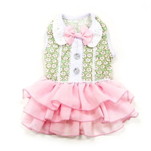 Elegant Gatsby Style Dog Dress with Layered Ruffles, Rhinestones, and Collar