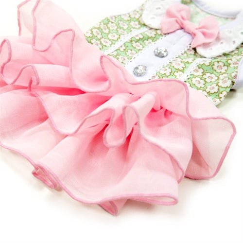 Elegant Gatsby Style Dog Dress with Layered Ruffles, Rhinestones, and Collar