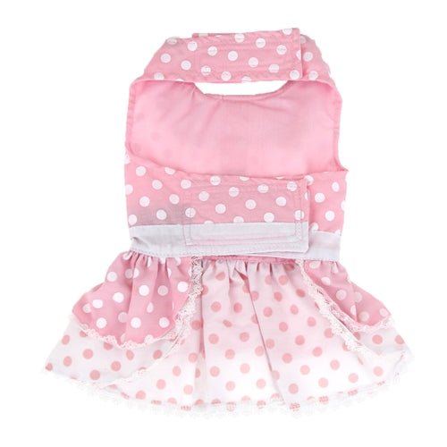 Charming Pink Polka Dot Lace Dog Harness Dress Set with Leash