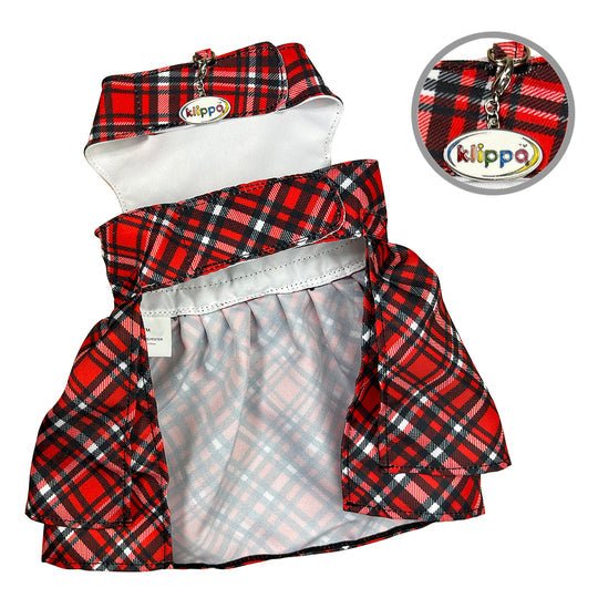Charming Red Plaid Dog Harness Dress & Leash Set for Small Pets