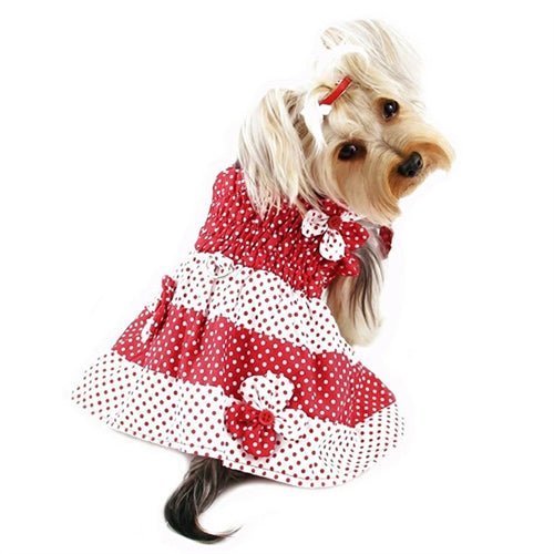Adorable Red White Polka Dot Dog Sundress with Leash D-Ring
